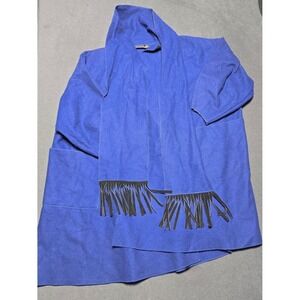 Osgood Smük‎ Blue Fringe Jacket Kimono Open Front Artsy Coat Unique